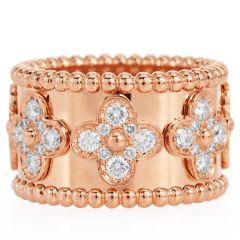 Van Cleef & Arpels Perlée Clover Diamond 18K Rose Eternity Ring-Dover Jewelry
