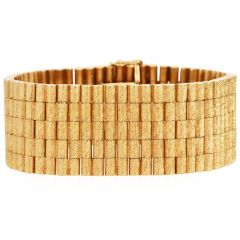 Vintage Heavy 18K Yellow Gold Solid  Bark-Finish Link Bracelet |Dover Jewelry|