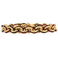Italian Circular 18K Yellow Flexible enameled Link Bracelet