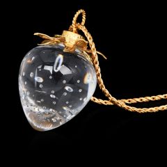 Donald Pollard Steuben Strawberry Crystal Gold Necklace
