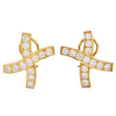 Estate Natural 3.38 Carat Diamond 18K Crisscross Statement Earrings |DoverJewelry|