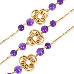 Tiffany & Co. Vintage Amethyst 18K Gold Clover Motif Station Necklace-Dover Jewelry
