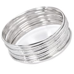 Vintage Retro 18K White Gold 11 Stacking Diamond Bangle Bracelets