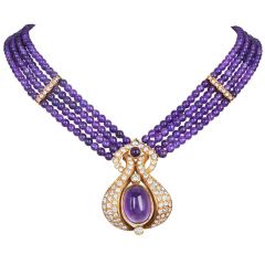 Estate Amethyst Diamond 18K Gold Multi Strand Statement Necklace|Dover Jewelry|