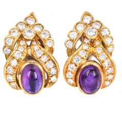 Estate Amethyst 5.70cts Diamond 18K Gold Floral Statement Earrings|Dover Jewelry|