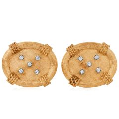Vintage Retro Diamond 14k Yellow Gold Cufflinks – 1970s