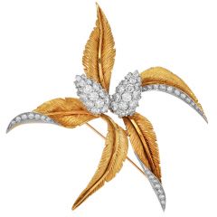 Vintage 6.46cttw Diamond 18K Gold Corn Stalk Flair Brooch|Dover Jewelry|