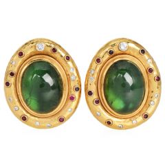 1970S Peridot 18K Gold Cabochon Textured Statement Earrings|Dover Jewelry|