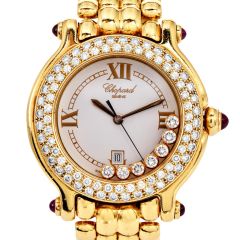 Chopard Happy Sport 18K Yellow Gold Diamonds Ruby Watch Ref 4144 |Dover Jewelry|