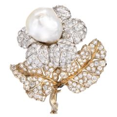 Buccellati Vintage GIA Natural Pearl Diamond 18K Gold Flower Brooch Pin|Dover Jewelry|