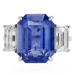 GIA 11.27 Carat Ceylon Sapphire & Diamond Three-Stone Engagement Ring 