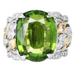 GIA 20.51ct Peridot Diamond Platinum & 18K Gold Statement Ring