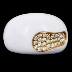 Salavetti 18K Yellow Gold White Enamel  Diamond Bombé Cocktail Ring