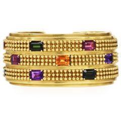 Kieselstein-Cord 18K Green Gold Multi-Gem Hinged Cuff Bracelet – Circa 1990s