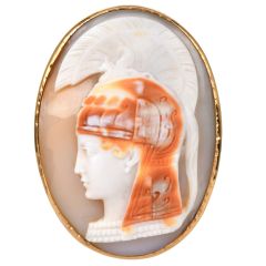 Antique Shell Cameo 14K Yellow Gold Carved Brooch 