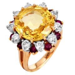 Oscar Heyman 11.00cttw Yellow Sapphire Diamond & Ruby 18K Gold Cocktail Ring