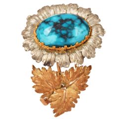 Vintage Buccellati 18K Gold Turquoise Flower Brooch PIn