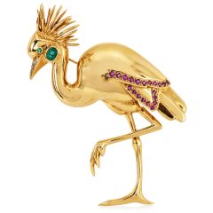  Jean Vitau Flamingo Multi Gem Designer 18K Gold Pin
