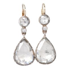 Vintage Rose Cut 7.80 Carats Diamond Gold Dangle Drop Earrings 