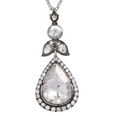 Vintage 6.10cts Teardrop Rose Cut Diamond Gold Silver Pendant Necklace 