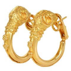 Vintage Zolotas 18K Yellow Gold Greek Ram Head Clip-On Earrings