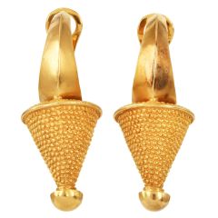 Vintage Zolotas Greek 18K Large Cone Clip On hoop Earrings