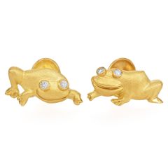 Estate 18K Gold Diamond Frog Cufflinks