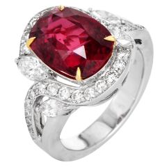 No Heat 5.50ct Ruby Diamond 18K Gold Cocktail Ring GIA, GRS