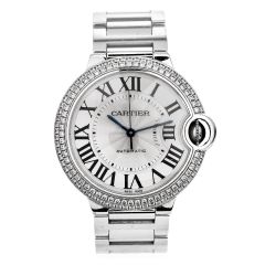 Cartier Ballon Bleu 36mm Diamond 18K Watch Ref 3004 Box Papers 