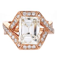 GIA Diamond 18K Rose Gold Emerald Cut Cocktail Engagement Ring