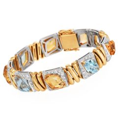 Estate  25.60cts Citrine Topaz Diamond 18K Gold Statement Bracelet