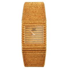1980s Piaget Polo 18K Yellow Gold Textured Watch Ref 7131 C516