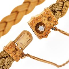 Antique Victorian Braided Diamond Bracelet in 14k Yellow Gold