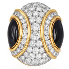 18K Gold Platinum Black Jade & Diamond Dome Cocktail Ring 