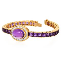 Estate 18K Yellow Gold Amethyst and Diamond Halo Bracelet