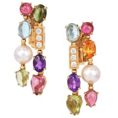 Bvlgari Allegra Multistone & Pearl Drop 18K Gold Earrings|Dover Jewelry|