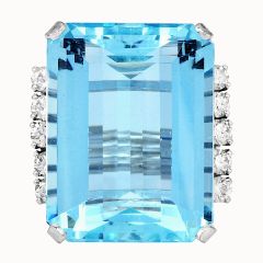 GIA Certified 25.50 carat Aquamarine Diamond 14K Gold Cocktail Ring |Dover Jewelry|