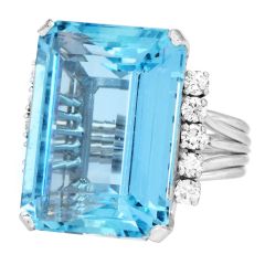 GIA Certified 25.50 Carat Aquamarine Diamond 14K Gold Cocktail Ring |Dover Jewelry|