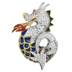 Vintage 18K Gold Dragon Diamond 9.50cts Enamel Brooch|Dover Jewelry|