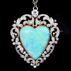 Vintage Tiffany & Co. Heart Opal Diamond 18K Gold Brooch|Dover Jewelry|
