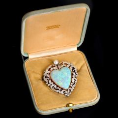 Vintage Tiffany & Co. Heart Opal Diamond 18K Gold Brooch|Dover Jewelry|