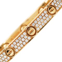 Italian 18K Gold Diamond Screw Design Bangle Bracelet
