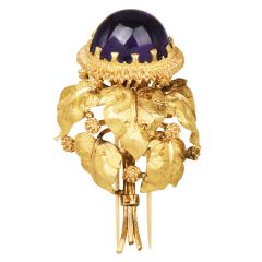 Vintage Buccellati Amethyst Acorn 18K Gold Brooch