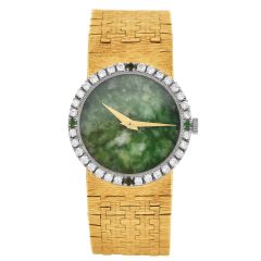 Piaget Ref. 9706 A6 24mm Jade Dial Diamond Emerald 18K Bracelet Watch 