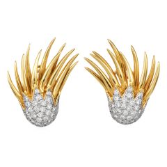 1980s Diamond Flame 18K Gold Clip-On Earrings