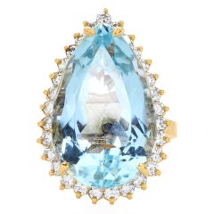 Estate 14K Gold 20.60cts Pear Aquamarine & Diamond Cocktail Ring/Pendant