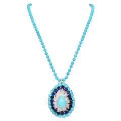 Turquoise Diamond & Sapphire 18K Gold Convertible Necklace Brooch