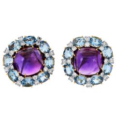 Valentain Margo Amethyst, Aquamarine & Diamond Clip Earrings