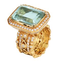 Doris Panos Green Amethyst Diamond 18k Yellow Gold Ring