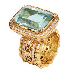 Doris Panos Green Amethyst Diamond 18k Yellow Gold Ring